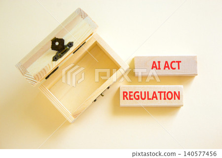 AI act regulation words symbol. Concept words AI artificial intelligence act regulation on beautiful wooden blocks. Beautiful white background. Business AI act regulation concept. Copy space. AI act regulation words symbol. Concept words AI artificial intelligence act regulation on beautiful wooden blocks. Beautiful white background. Business AI act regulation concept. Copy space. 140577456