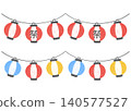 Lantern illustration, summer festival, fair, food stall, Japanese style, summer event, decorative material 140577527