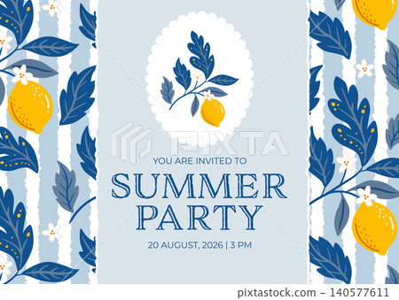 Invitation to Summer Party at 3 PM on August 20, 2026 With Lemon Design and Floral Details 140577611