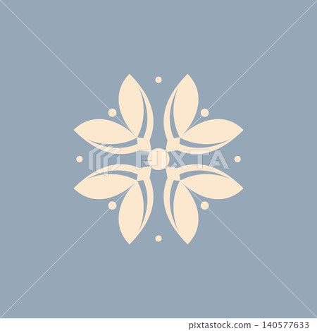 Elegant botanical ornament featuring stylized leaves arranged in a symmetrical floral pattern Elegant botanical ornament featuring stylized leaves arranged in a symmetrical floral pattern 140577633