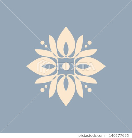 Geometric floral ornament featuring stylized petals and leaf Geometric floral ornament featuring stylized petals and leaf 140577635