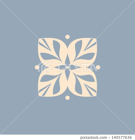 Floral ornament featuring four stylized petals with intricate leaf-inspired Floral ornament featuring four stylized petals with intricate leaf-inspired 140577636