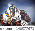 Close up of decorated horses with traditional harnesses for winter sleigh ride on Lake Cildir, Turkey Close up of decorated horses with traditional harnesses for winter sleigh ride on Lake Cildir, Turkey 140577673