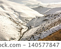 Winding mountain road passing through a snowy valley in winter, Kars, Turkey Winding mountain road passing through a snowy valley in winter, Kars, Turkey 140577847