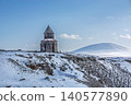 Ancient Armenian church ruins in Ani archaeological site covered in snow, Kars, Turkey Ancient Armenian church ruins in Ani archaeological site covered in snow, Kars, Turkey 140577890