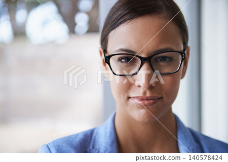 Professional, woman and portrait of financial advisor at window with business in startup. Corporate, office and person with confidence, pride and working as consultant in finance with advice 140578424