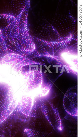 Purple and magenta glowing particle waves forming a futuristic digital mesh with bright light and abstract motion. Purple and magenta glowing particle waves forming a futuristic digital mesh with bright light and abstract motion. 140578578