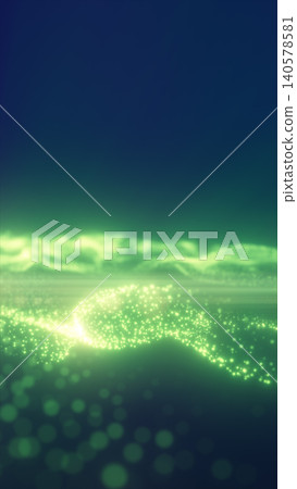 Glowing green particle landscape with soft light dots and a futuristic horizon, creating an abstract digital wave background Glowing green particle landscape with soft light dots and a futuristic horizon, creating an abstract digital wave background 140578581