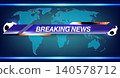 Urgent global sports broadcast graphic showing breaking news banner with soccer balls and world map background 140578712