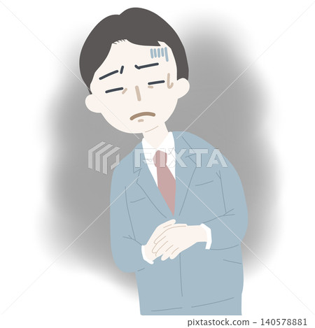 一幅插圖,描繪了一位身穿西裝的男性上班族,摀著肚子,似乎正在遭受胃痛或全身不適的折磨。 一幅插圖,描繪了一位身穿西裝的男性上班族,摀著肚子,似乎正在遭受胃痛或全身不適的折磨。 140578881