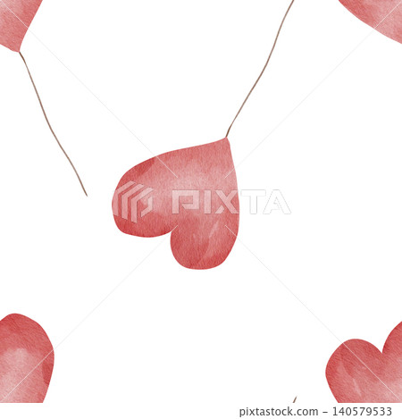 Seamless watercolor pattern with red heart-shaped balloons. White background. For romantic gift wrap, festive textiles, and cheerful Valentine's Day packaging. Hand-drawn. For packaging Seamless watercolor pattern with red heart-shaped balloons. White background. For romantic gift wrap, festive textiles, and cheerful Valentine's Day packaging. Hand-drawn. For packaging 140579533