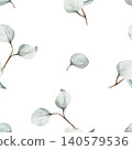 Watercolor seamless pattern with green eucalyptus branches and leaves, botanical illustration on white background for fabric design, wallpaper, interior, cosmetic packaging 140579536