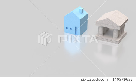 Blue House And Bank Building Comparison Concept 3d render. Blue House And Bank Building Comparison Concept 3d render. 140579655
