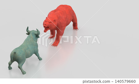Red Bear And Blue Bull Market Conflict Concept 3d render. Red Bear And Blue Bull Market Conflict Concept 3d render. 140579660