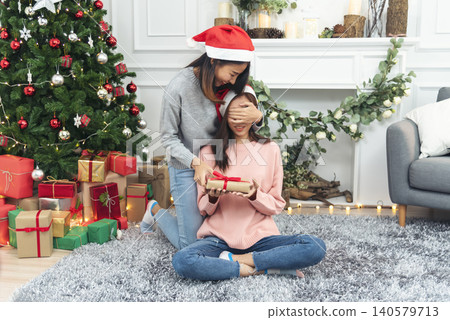 Two Women siblings using hands decorate Christmas tree red ball, bauble, snow flake. Close up hands holding red ball bauble decorate. Asian woman friends decor bauble ball christmas tree xmas holiday Two Women siblings using hands decorate Christmas tree red ball, bauble, snow flake. Close up hands holding red ball bauble decorate. Asian woman friends decor bauble ball christmas tree xmas holiday 140579713