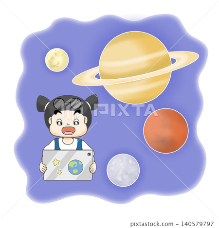 孩子們在平板電腦上學習太空知識 孩子們在平板電腦上學習太空知識 140579797