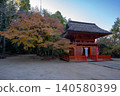 The gate tower and autumn leaves of Rokuden Shrine (Kumamoto City) 140580399
