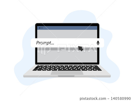 Laptop Computer with AI Prompt Search Bar Illustration on Blue Background Laptop Computer with AI Prompt Search Bar Illustration on Blue Background 140580990