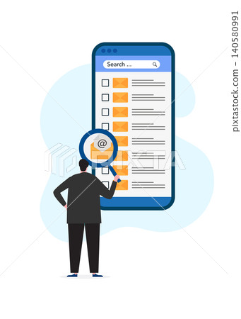 Person Using Magnifying Glass to Inspect Emails on a Large Smartphone Person Using Magnifying Glass to Inspect Emails on a Large Smartphone 140580991