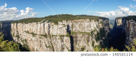 immense walls of basaltic rock forming a huge canyon. Cambara do Sul, RS, Brazil. Itaimbezinho canyon. 140581114