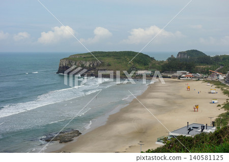 panoramic of beach in Torres, RS, Brazil, and Guarita hill park as backdrop panoramic of beach in Torres, RS, Brazil, and Guarita hill park as backdrop 140581125