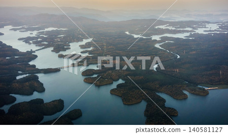 aerial view over Billings dam in Sao Bernardo do Campo city, next to Sao Paulo, Brazil aerial view over Billings dam in Sao Bernardo do Campo city, next to Sao Paulo, Brazil 140581127