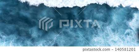 Banner Turquoise ocean sea water white wave pattern splashing deep blue sea. Banner Tropical sea beach Seascape dark background wave splash on rock. Summer Ocean Surface big wave with copy space Banner Turquoise ocean sea water white wave pattern splashing deep blue sea. Banner Tropical sea beach Seascape dark background wave splash on rock. Summer Ocean Surface big wave with copy space 140581201