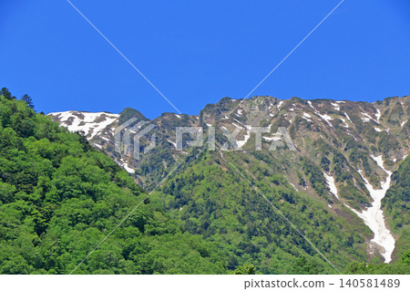 從立山黑部阿爾卑斯山脈路線上的荻澤站眺望北阿爾卑斯山脈 從立山黑部阿爾卑斯山脈路線上的荻澤站眺望北阿爾卑斯山脈 140581489