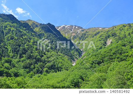 從立山黑部阿爾卑斯山脈路線上的荻澤站眺望北阿爾卑斯山脈 從立山黑部阿爾卑斯山脈路線上的荻澤站眺望北阿爾卑斯山脈 140581492