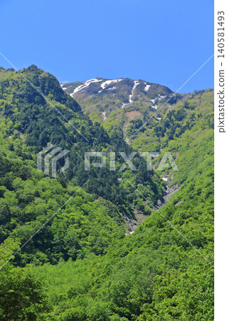 從立山黑部阿爾卑斯山脈路線上的荻澤站眺望北阿爾卑斯山脈 從立山黑部阿爾卑斯山脈路線上的荻澤站眺望北阿爾卑斯山脈 140581493