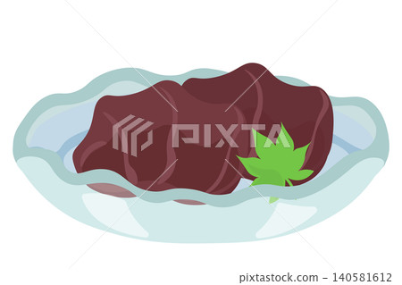 一幅清爽的土洋麻糬盛在玻璃盤中的插圖。 140581612