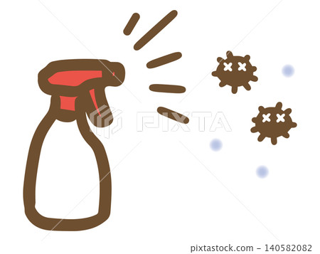 A hand-drawn vector illustration of someone disinfecting with a spray bottle. A hand-drawn vector illustration of someone disinfecting with a spray bottle. 140582082