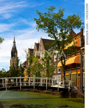 Summer landscape of city streets in Delft Summer landscape of city streets in Delft 140582099