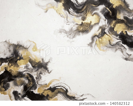 An elegant Japanese-style watercolor background where ink bleeding and gold leaf intertwine. An elegant Japanese-style watercolor background where ink bleeding and gold leaf intertwine. 140582312