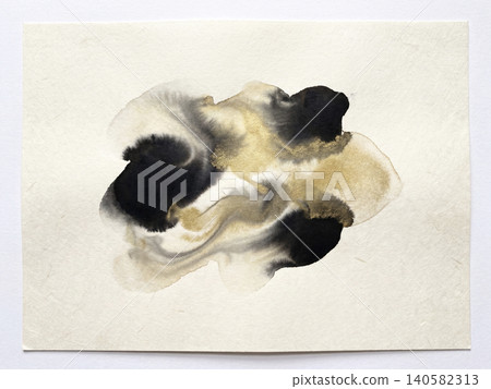 An elegant Japanese-style watercolor background where ink bleeding and gold leaf intertwine. An elegant Japanese-style watercolor background where ink bleeding and gold leaf intertwine. 140582313