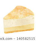 An illustration of a cheese mousse cake sprinkled with powdered sugar. 140582515
