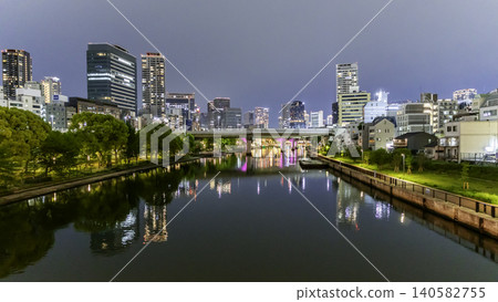 大阪夜景:大阪府大阪市天神濱區天神橋 大阪夜景:大阪府大阪市天神濱區天神橋 140582755