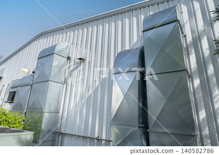 Industrial Ventilation Ducts On Metal Building 140582786