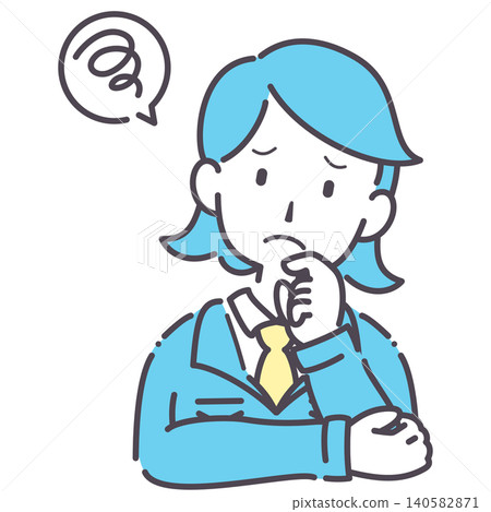 Simple illustration of a woman in work clothes looking troubled. 140582871