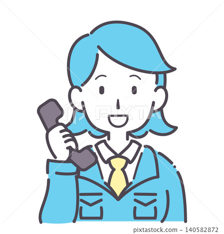 Simple illustration of a woman in work clothes making a phone call. Simple illustration of a woman in work clothes making a phone call. 140582872