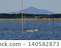 Romantic Ibaraki (Lake Hinuma, a brackish lake with Mount Tsukuba in the distance; the places where bamboo poles are stuck in the water are traditional eel fishing spots.) Hinuma 140582873