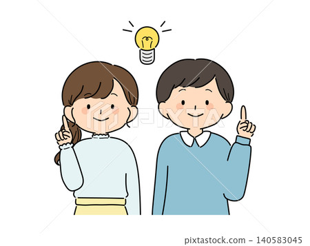 Illustration of a man and woman coming up with an idea (Problem-solving series ③) 140583045