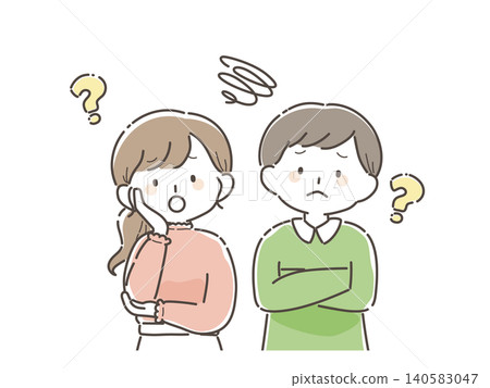 描繪憂慮和疑問的男女的插圖（問題解決系列①） 140583047