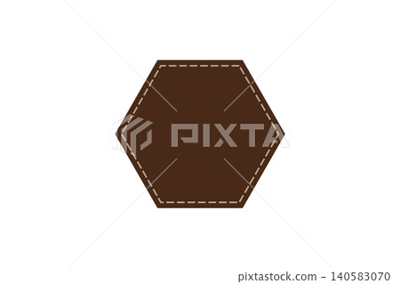 Brown stitched hexagon badge sits centered offering a blank rustic emblem or label template for logos, packaging, craft projects, or graphic design mockups Brown stitched hexagon badge sits centered offering a blank rustic emblem or label template for logos, packaging, craft projects, or graphic design mockups 140583070