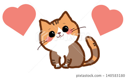 An illustration of a cute, brown cat with a split face looking at you. 140583180