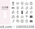 Rabbit-shaped UI icons, set of 25 (line art/vector). 140583208