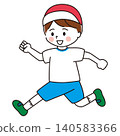 An illustration of a boy in gym clothes running energetically. 140583366