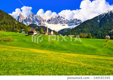 Spring scenery of Fune Valley and the spectacular views of the Dolomites Alps Spring scenery of Fune Valley and the spectacular views of the Dolomites Alps 140583395