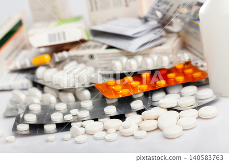 Various pills and medical pills, antibiotics closeup Various pills and medical pills, antibiotics closeup 140583763