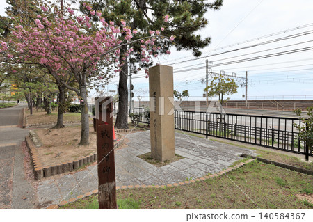 Kobe City, Suma, Genpei War, Ichinotani Battlefield, Stone Monument and Coastal Scene 140584367